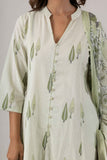 KUDIORY Women’s Off-White & Olive Green Printed Kurta with Trousers & Dupatta