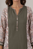 KUDIORY Women’s Olive Green Kurta with Printed Jacket & Trousers