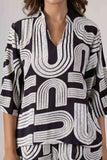 KUDIORY Women Black & White Abstract Printed Co-ord Set with Shirt and Wide-Leg Trousers