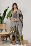 KUDIORY Women Black & Olive Green Geometric Printed Kurta with Palazzos & Dupatta