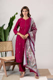 KUDIORY Women Magenta Embroidered Straight Kurta with Printed Dupatta & Trousers