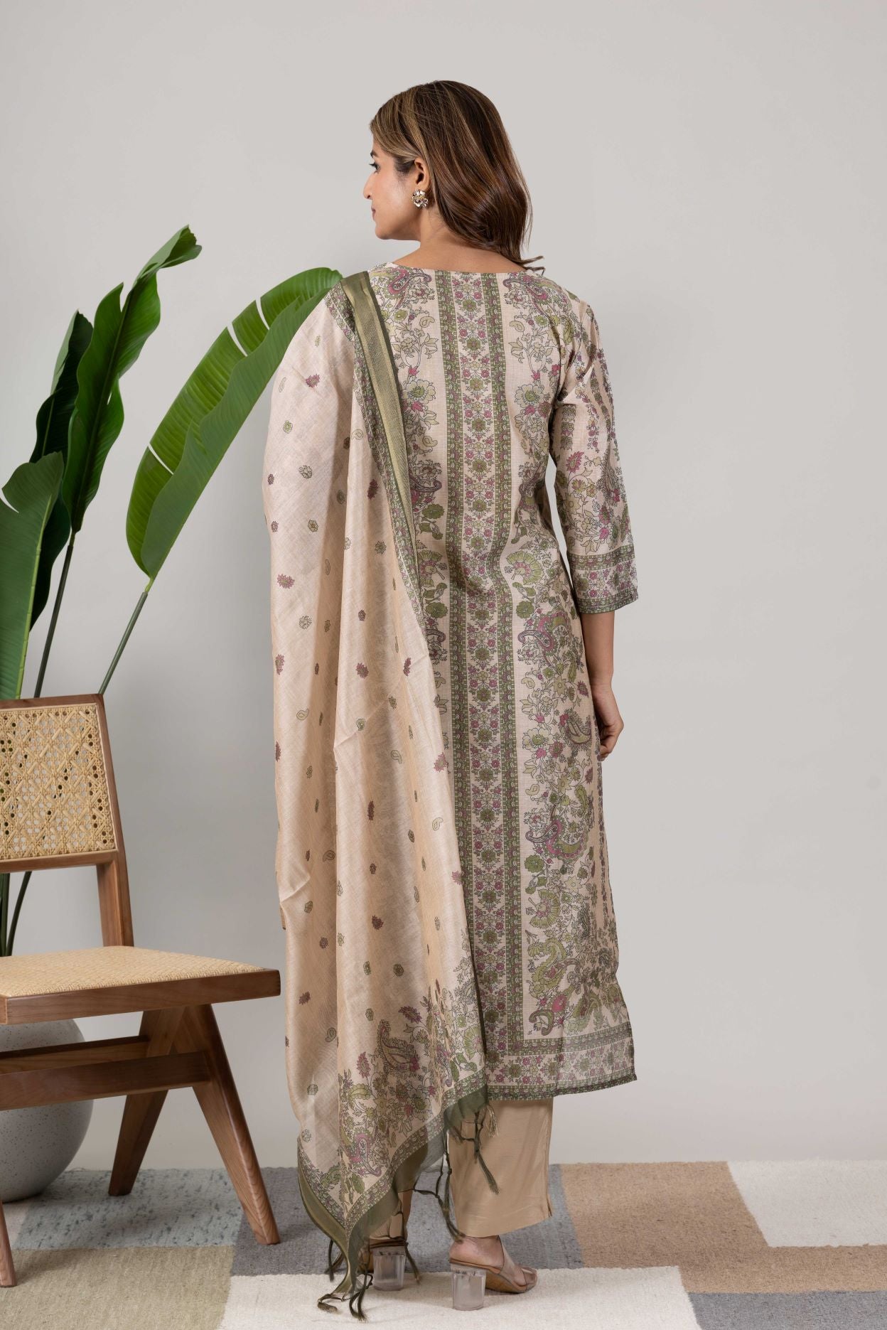 KUDIORY Women Ethnic Motifs Printed Regular Chanderi Cotton Kurta with Palazzos & With Dupatta