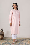 KUDIORY Women Pink Striped Round Neck Straight Kurta