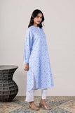 KUDIORY Women Blue Striped Embroidered Mandarin Collar Kurta