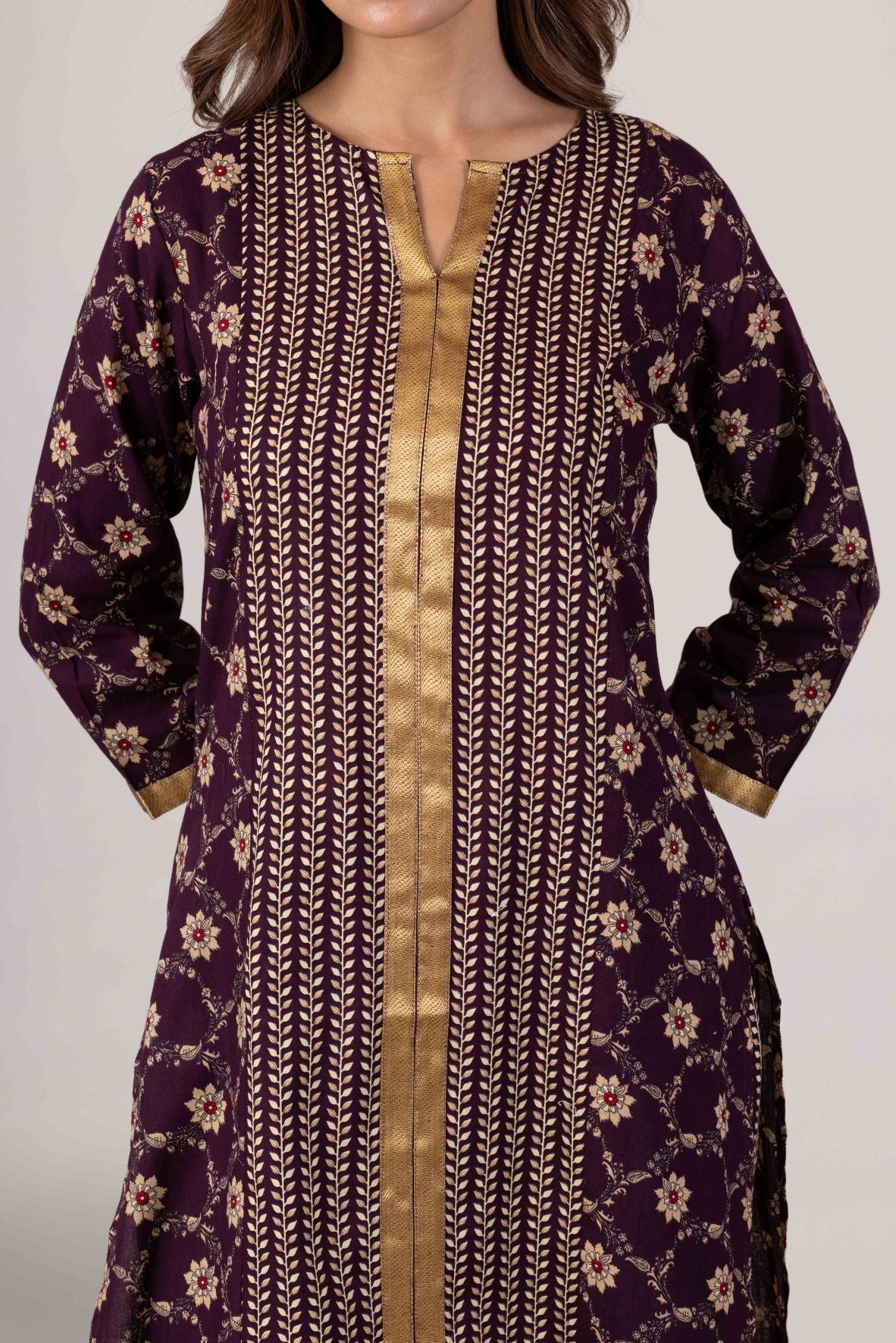 KUDIORY Women’s Maroon Floral Printed Kurta with Printed Trousers