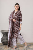 KUDIORY Women’s Brown Ikat Printed Kurta with Trousers & Dupatta