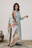 KUDIORY Women’s Sea Green Embroidered Kurta with Straight Palazzos & Printed Dupatta