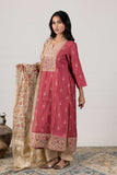 KUDIORY Women’s Maroon Floral Printed Kurta with Beige Trousers & Printed Dupatta