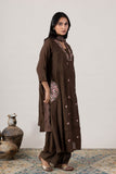 KUDIORY Women’s Brown Embroidered A-Line Kurta with Straight Trousers & Dupatta