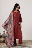 KUDIORY Women Maroon Embroidered Kurta with Trousers & Printed Dupatta
