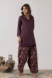 KUDIORY Women Purple Solid Kurta with Black Floral Printed Patiala Pants