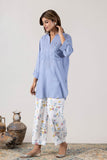 KUDIORY Women’s Light Blue Solid Short Kurta with White Floral Printed Straight Palazzos