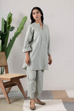 KUDIORY Women’s Sage Green Solid Kurta with Straight Pants Co-Ord Set