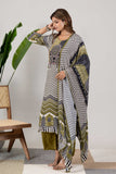 KUDIORY Women Black & Olive Green Geometric Printed Kurta with Palazzos & Dupatta