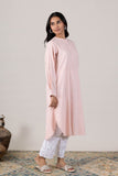 KUDIORY Women Pink Striped Round Neck Straight Kurta