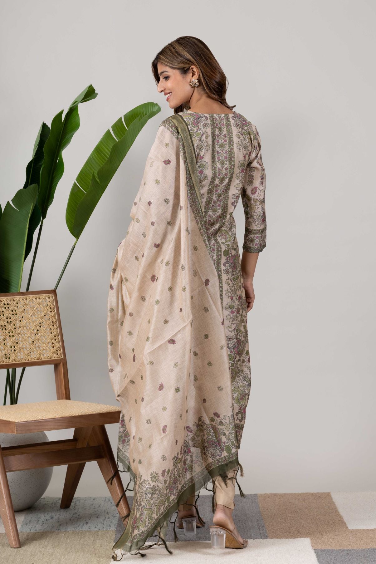 KUDIORY Women Ethnic Motifs Printed Regular Chanderi Cotton Kurta with Palazzos & With Dupatta