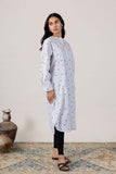 KUDIORY Women White & Blue Striped Printed Mandarin Collar Straight Kurta