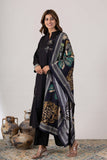 KUDIORY Women’s Black Floral Embroidered Kurta with Trousers & Printed Dupatta