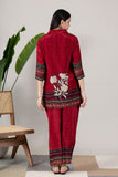 KUDIORY Women’s Red Printed Kurta with Palazzo Pants Co-Ord Set