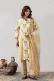 KUDIORY Women White & Mustard Yellow Floral Printed Kurta with Trousers & Dupatta