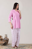 KUDIORY Women Pink Striped Kurta with White Floral Printed Palazzo Pants