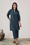 KUDIORY Women’s Blue Printed Kurta with Matching Straight Pants