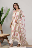 KUDIORY Women White Floral Printed Kurta with Trousers & Dupatta Set
