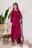 KUDIORY Women Magenta Embroidered Straight Kurta with Printed Dupatta & Trousers