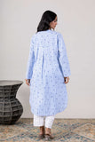 KUDIORY Women Blue Striped Embroidered Mandarin Collar Kurta