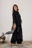 KUDIORY Women’s Black Floral Embroidered Kurta with Trousers & Printed Dupatta