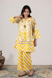 KUDIORY Women’s White & Mustard Yellow Floral Printed Kurta with Trousers