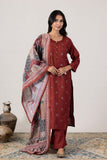 KUDIORY Women Maroon Embroidered Kurta with Trousers & Printed Dupatta