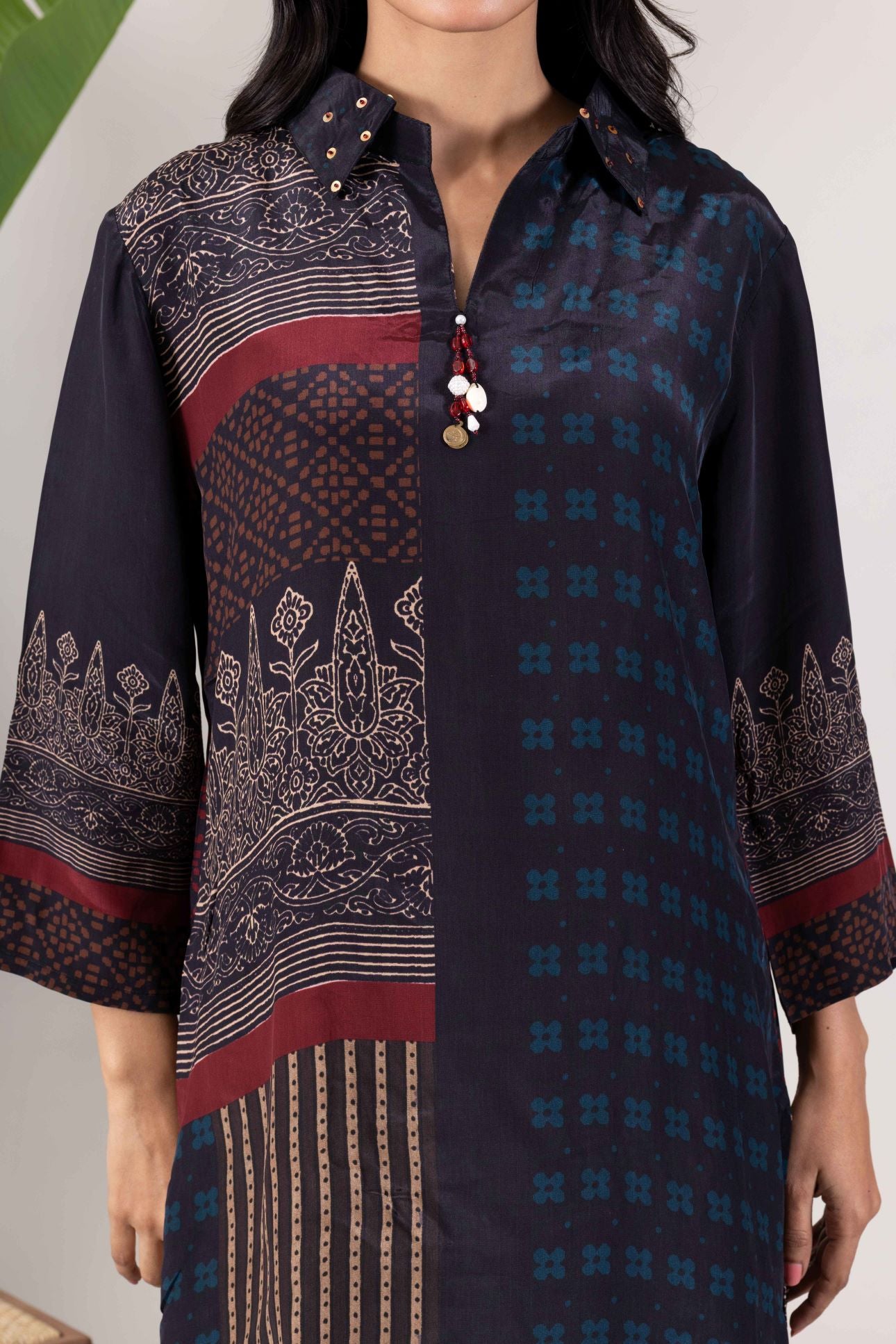 KUDIORY Women Navy Blue Printed Straight Kurta with Palazzo Pants
