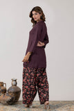 KUDIORY Women Purple Solid Kurta with Black Floral Printed Patiala Pants