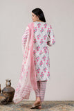 KUDIORY Women’s White & Pink Floral Printed Kurta with Printed Palazzos and Dupatta