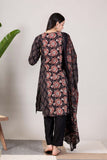 KUDIORY Women’s Black & Maroon Printed Kurta with Matching Dupatta