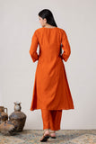 KUDIORY Women Orange Solid Asymmetrical Kurta with Trousers