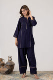 KUDIORY Women Navy Blue Solid Kurta with Wide-Leg Trousers
