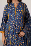 KUDIORY Women’s Navy Blue Floral Printed Kurta with Mustard Trousers & Dupatta