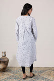 KUDIORY Women White & Blue Striped Printed Mandarin Collar Straight Kurta