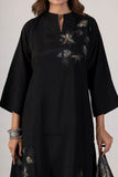 KUDIORY Women’s Black Floral Embroidered Kurta with Trousers & Printed Dupatta