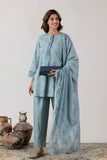 KUDIORY Women Sea Green Printed Kurta with Trousers & Dupatta