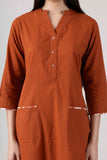 KUDIORY Women’s Rust Solid Kurta with White & Rust Printed Wide-Leg Palazzos