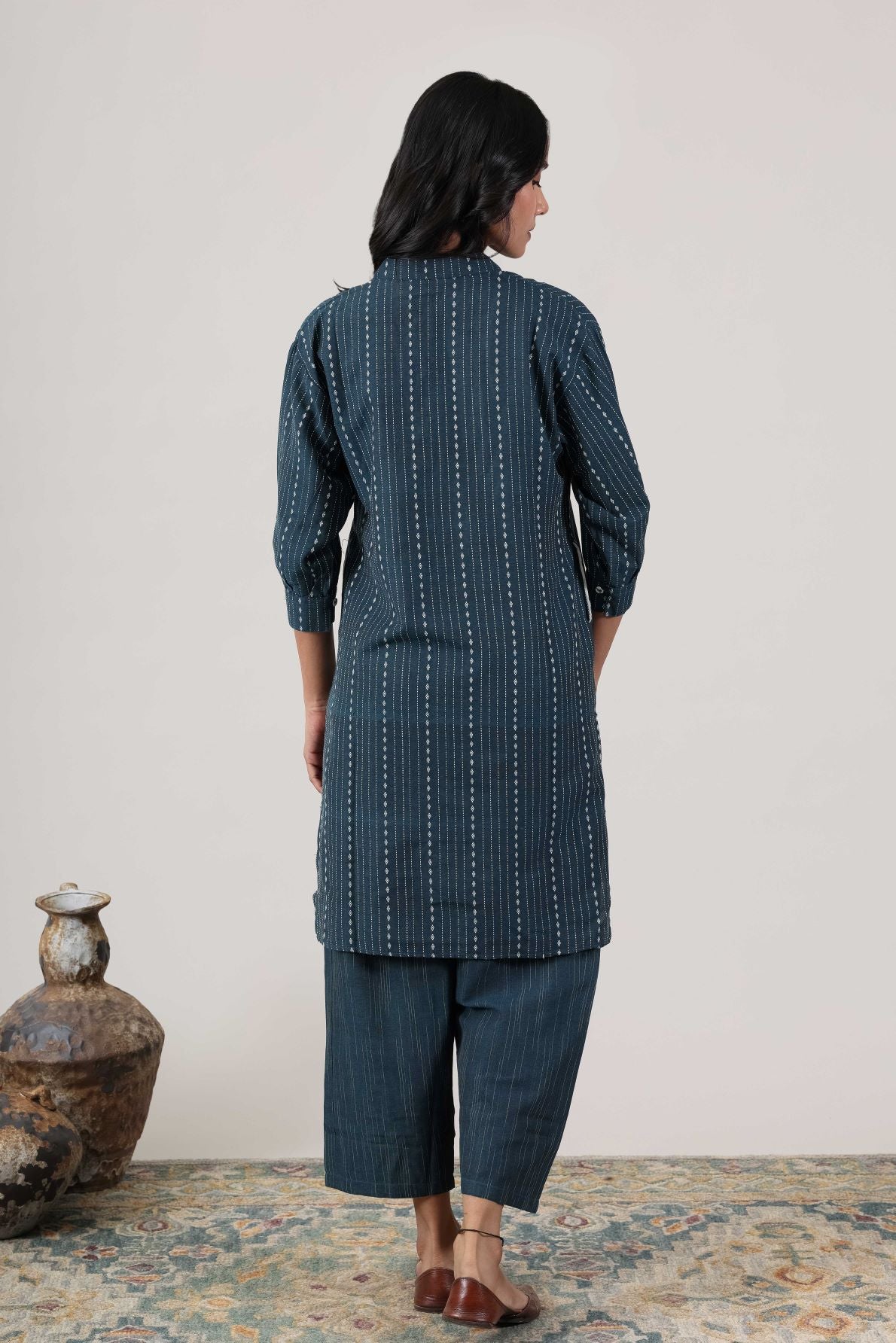 KUDIORY Women’s Blue Printed Kurta with Matching Straight Pants