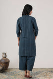 KUDIORY Women’s Blue Printed Kurta with Matching Straight Pants