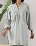 KUDIORY Women’s Sage Green Solid Kurta with Straight Pants Co-Ord Set