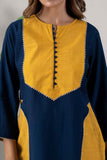 KUDIORY Women Navy Blue & Mustard Yellow Colourblocked Kurta with Straight Pants Co-Ord Set