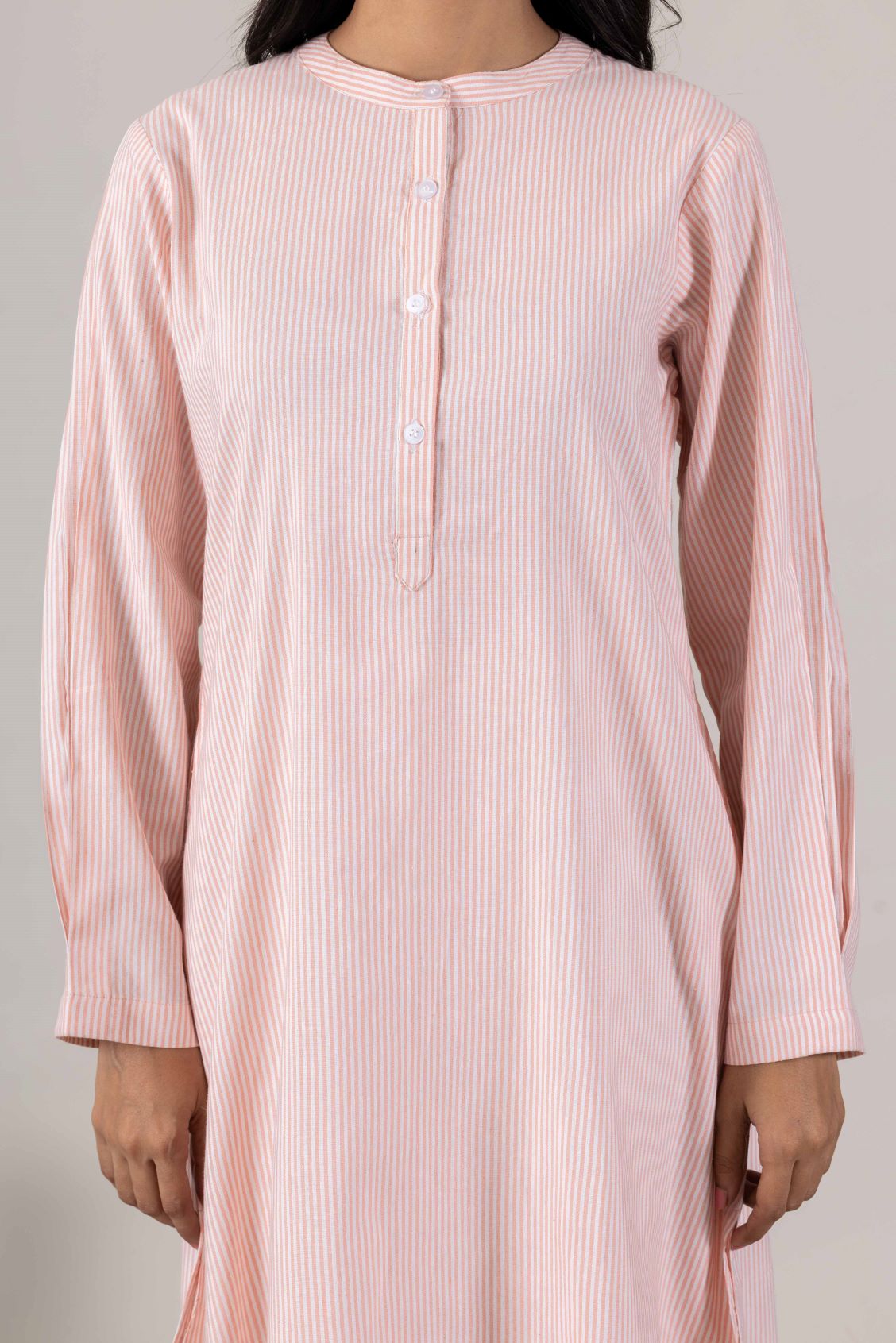 KUDIORY Women Pink Striped Round Neck Straight Kurta