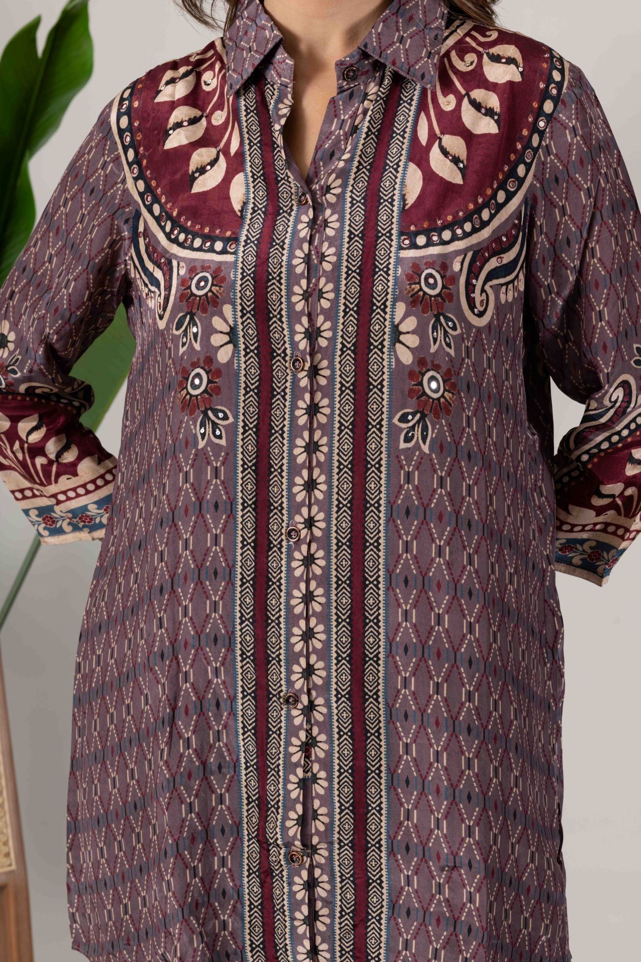 KUDIORY Women Mauve & Maroon Printed Straight Kurta with Matching Palazzos Ethnic Co-Ord Set