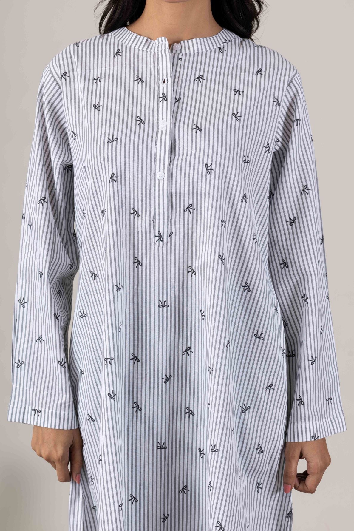 KUDIORY Women White & Blue Striped Printed Mandarin Collar Straight Kurta
